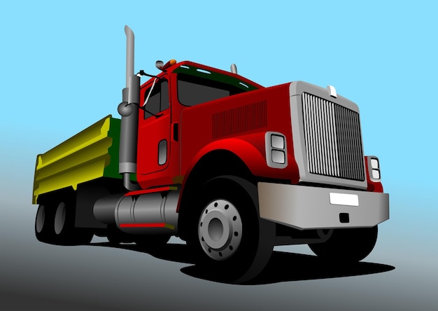 Vector 3d illustration of redyellow truck on the road lorry