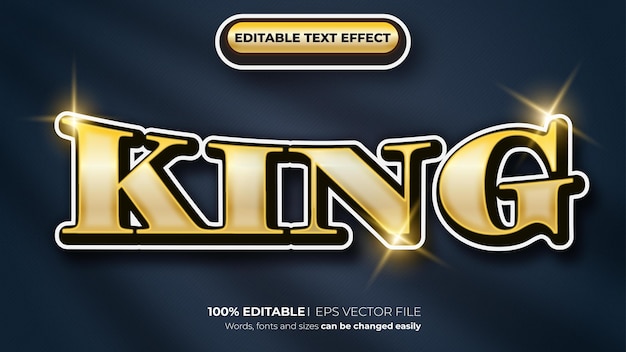 Vettore vector 3d king sparkle text style effect template effetto di testo modificabile