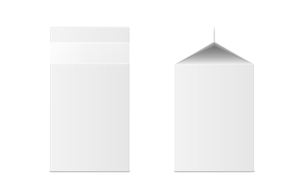 Vector 3d mock up van melk of sap doos op witte achtergrond Realistische kartonnen halve liter pakket isol