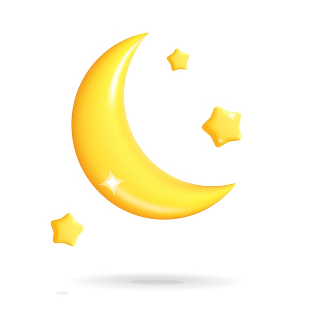 Vector 3d moon with tiny three stars design Cute cartoon good night illustration