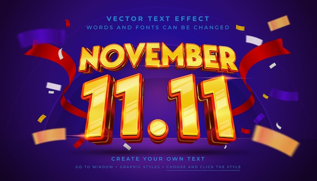 Vector 3D November 1111 text effect Sale promotion graphic style on abstract confetti background