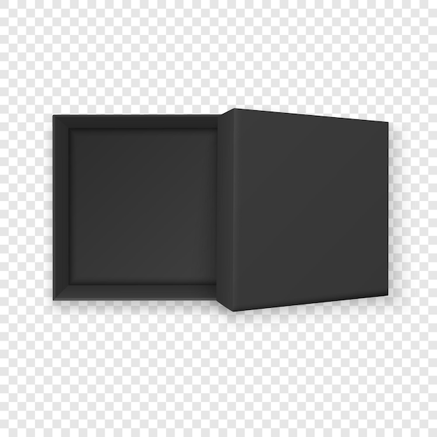 vector 3d opened paper cardboard black cardboard paper box gift box isolated birthday new year christmas valentine day sale surpirse concept design template of packing top view