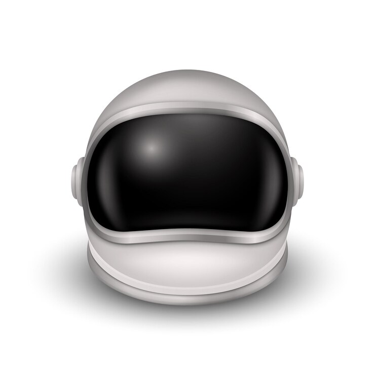 Vector vector 3d realistic astronaut helmet cosmonaut mask with transparent glass visor for space exploration isolated white suit part for spaceman head protection space helmet design template