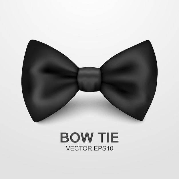 벡터 3d 현실적인 검은 나비 넥타이 아이콘 근접 촬영 흰색 배경 실크 광택 Bowtie 넥타이 신사 Mockup 디자인 서식 파일 나비 넥타이 남자 망 패션 아버지의 날 휴일에 고립