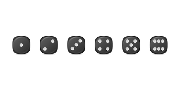 Vector vector 3d realistic black game dice icon set closeup isolated game cubes for gambling casino dices from one to six dots round edges