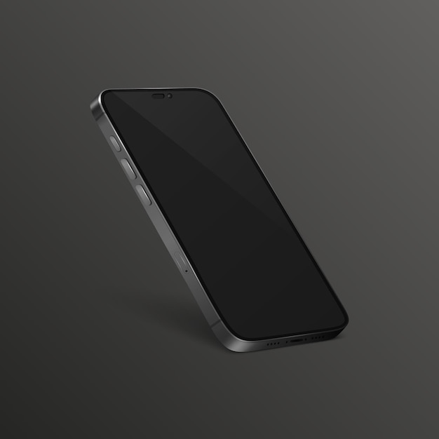 Vector 3d Realistic Black Modern Smartphone Design Template with Black Screen Mobile Phone