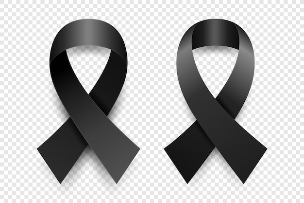 Vector 3d Realistic Black Ribbon Set Melanoma Cancer Awareness Symbol Closeup Cancer Ribbon Template Melanoma World Cancer Day Concept