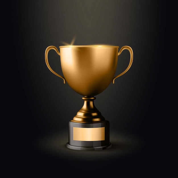 Vector 3d Realistic Blank Golden Champion Cup Icon Closeup on Black Background Design Template of Championship Trophy Sport Tournament Award Gold Winner Cup and Victory Concept