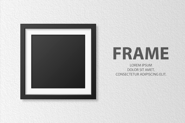 Vector 3d realistic blank square 4 black wooden simple modern frame on white textured wall background it can be used for presentations design template for mockup front view