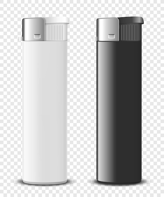 Vector 3d Realistic Blank White and Black Cigarette Lighter Set Closeup Isolated Design Template for Advertising Mockup Corporate Identity Front View