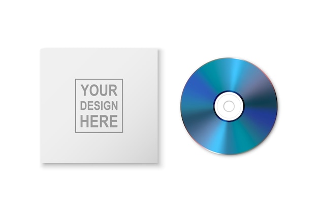 Vector 3d Realistic Blue CD DVD with Paper Case Envelope Isolated on White CD Box Packaging Design Template for Mockup Compact Disk and Packaging Icon Top View