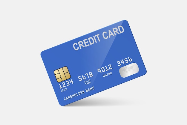 Vector 3d Realistic Blue Credit Card on White Background Design Template of Plastic Credit or Debit Card Credit Card Payment Concept Front View