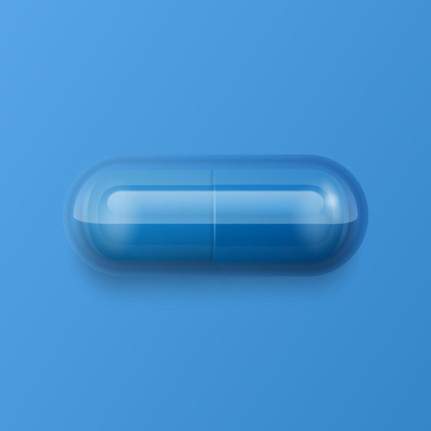 ベクター 3D リアルな青い薬剤薬剤のカプセルタブレットを青い背景に