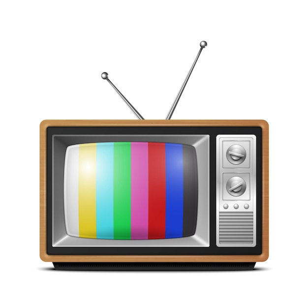 vector 3d realistic brown wooden retro striped screen tv receiver isolated