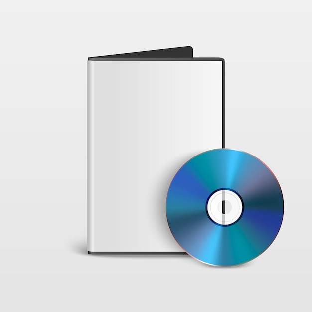 Vettore vettore 3d realistico cd dvd con custodia in plastica isolata su bianco cd box packaging design modello per mockup icona del disco compatto vista frontale