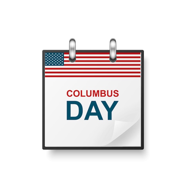 Vector 3d realistic columbus day paper classic simple minimalistic calendar with us flag colors icon design template for columbus day card banner wall calendar background