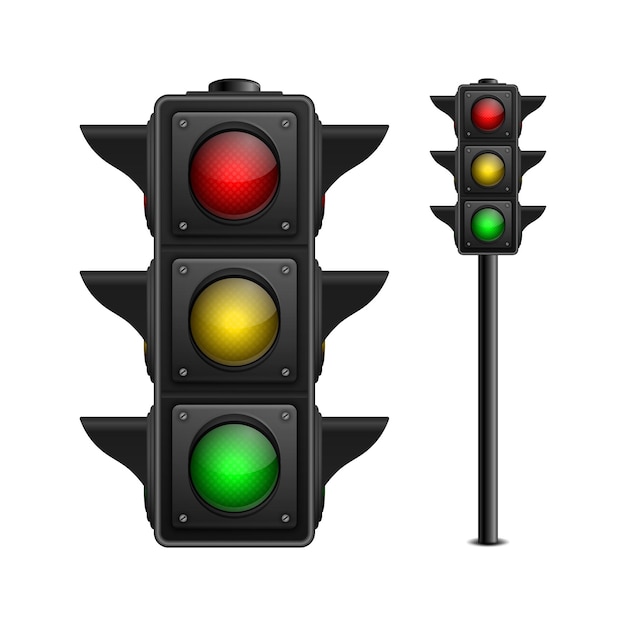 Vector 3d Realistic Detailed Road Traffic Light Icon Set Isolated Safety Rules Concept Design Templete Stoplight Traffic Lights