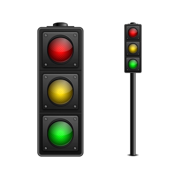 Vector 3d Realistic Detailed Road Traffic Light Icon Set Isolated Safety Rules Concept Design Templete Stoplight Traffic Lights