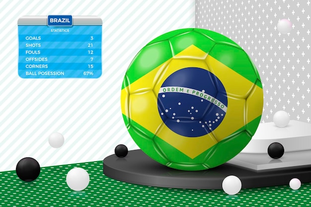 コーナーの壁に分離されたブラジルの旗のスコアボードとベクトル3d現実的なサッカーボール