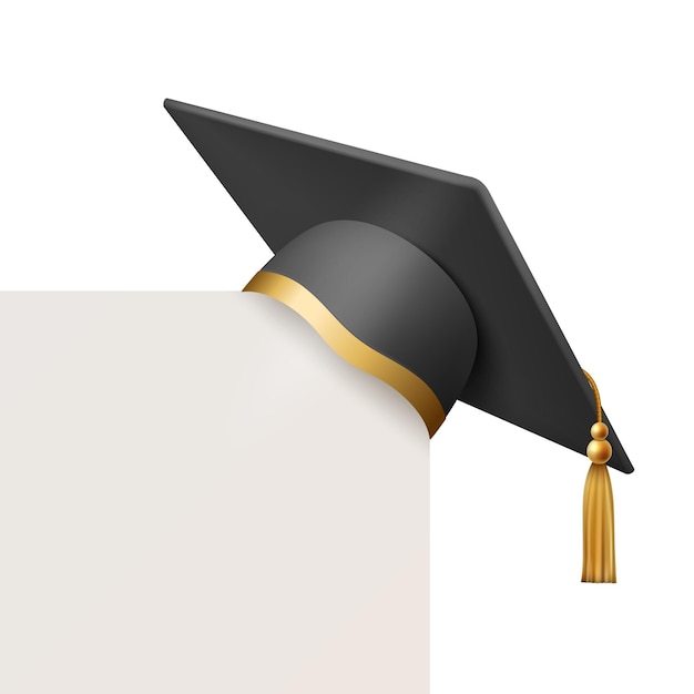 vector 3d realistic graduate college high school university hat closeup vector academic cap mortarboard trencher degree ceremony hat student symbol front view