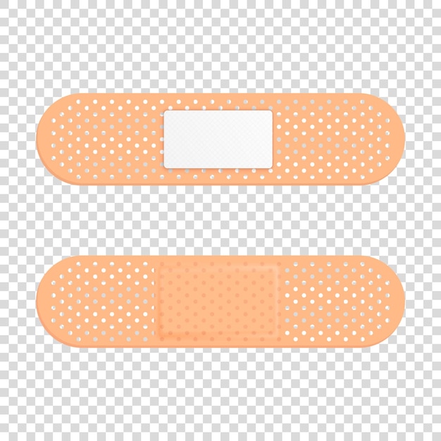Векторный 3d реалистичный набор иконок медицинского патча крупным планом, изолированным на прозрачном фоне шаблон дизайна клейкая повязка эластичные медицинские пластыри вид сверху
