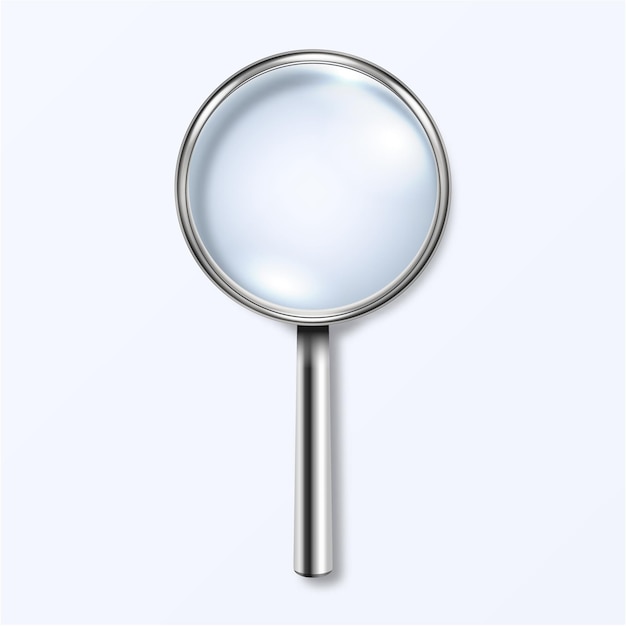 Vector vector 3d realistic metal magnifying glass loup icon closeup isolated on white design template of magnifying glass loupe for graphics top view