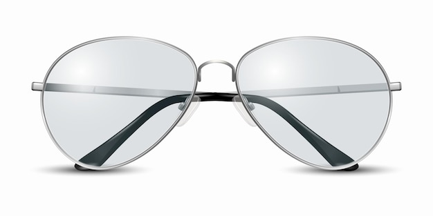 vector 3d realistic modern unisex frame glasses gray silver metal color frame transparent sunglasses for women and men accessory optics lens vintage trendy glasses front view