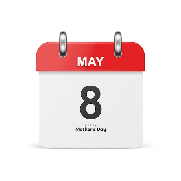 Vector 3d Realistic Mother s Day Classic Red Simple Minimalistic Calendar Icon Isolated Happy Mothers Day Concept May 8 2022