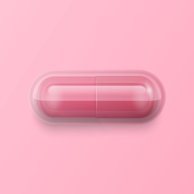 Vector vector 3d realistic pink pharmaceutical medical pill capsule tablet on pink background top front view flat lay copy space medicine women s health concept