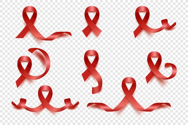 Vector 3d Realistic Red Ribbon Set Leukemia Cancer Awareness Symbol Closeup World Aids Day Blood Cancer Ribbon Template World Leukemia Cancer Day Concept