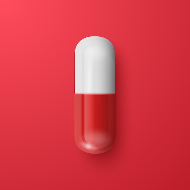 Вектор 3d Реалистическая красно-белая фармацевтическая медицинская капсула