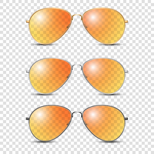 벡터 3d 현실적 라운드 프레임 안경 세트에는 주황색 투명 유리가 분리되어 있습니다.