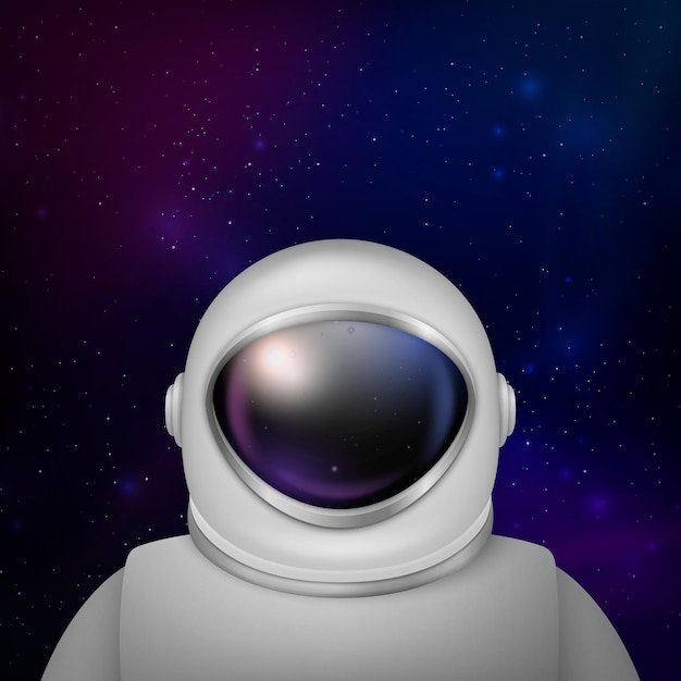 벡터 3d 현실적인 우주인 우주 비행사 우주복 우주 배경의 우주 비행사 헬멧 우주 탐험을 위한 투명 유리 바이저가 있는 우주 비행사 슈트 우주인 보호를 위한 흰색 슈트