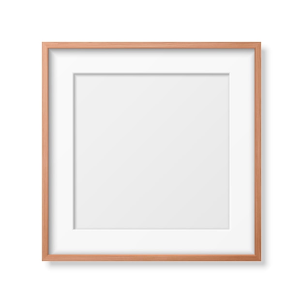 Vector 3d realistic square brown wooden simple modern frame icon closeup isolated on white background it can be used for presentations design template for mockup front view