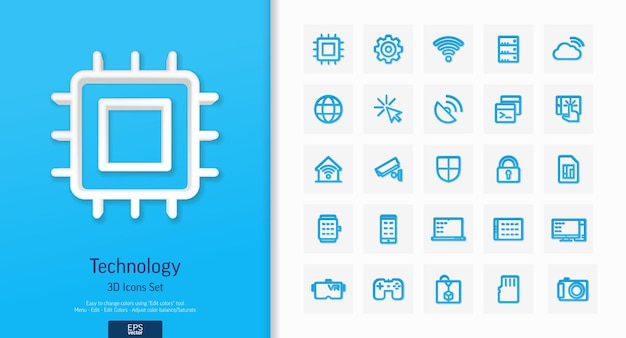벡터 3d 현실적인 스타일 아이콘 설정 디지털 기술 클라우드 컴퓨팅 Gps 탐색 개요 기호 그림 프로세서 인쇄 Vr 안경 하이테크 노트북 라인 그림 상위 뷰 그림자