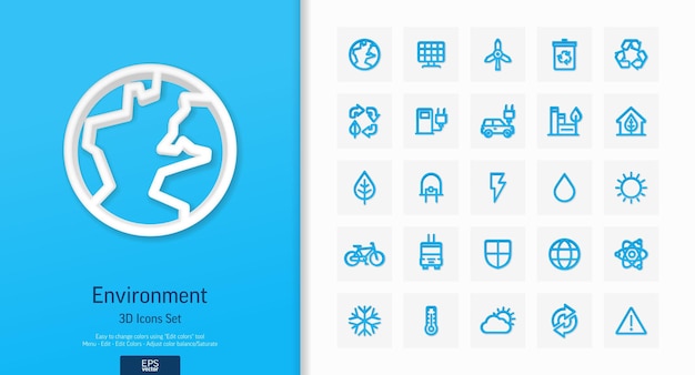 Векторные 3d иконки реалистичного стиля с символом линии окружающей среды и экологии