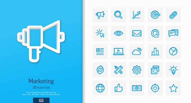 Векторные 3d иконки реалистичного стиля с символом линии аналитики рынка в социальных сетях
