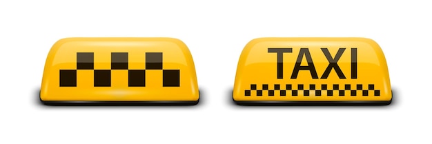 ベクトル vector 3d realistic taxi car roof sign icon set closeup isolated (ベクトル3d現実的なタクシー車の屋根標識アイコンセットクローズアップ隔離された黄色いフランスのタクシー標識デザインテンプレート) タクシーサービスのモックアップ フロントビュー