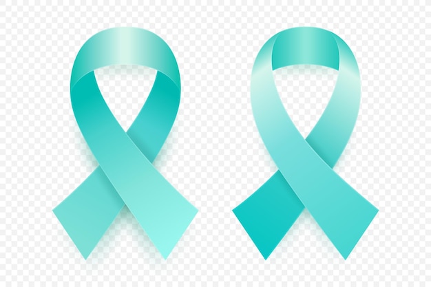 Vector vector 3d realistic teal ribbon set ovarial cancer awareness symbol closeup cancer ribbon template world ovarial cancer day concept