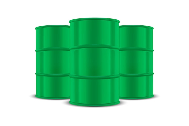 vector 3d realistic three green barrels hazard liquid caution barrel radioactive hazardous chemical materials toxic pollution many danger barrels set closeup isolated front view