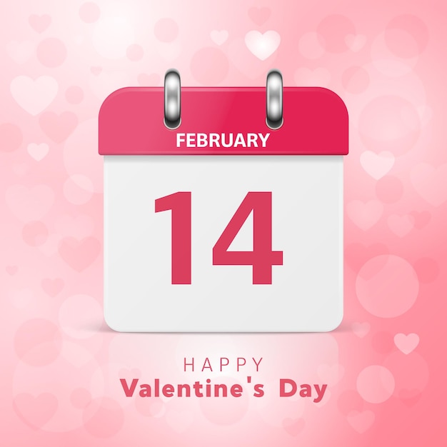 Vettore 3d realistico giorno di san valentino carta calendario rosa 14 febbraio giorno di san valentino coppia amore concetto bella carta di san valentino banner calendario da parete sfondo