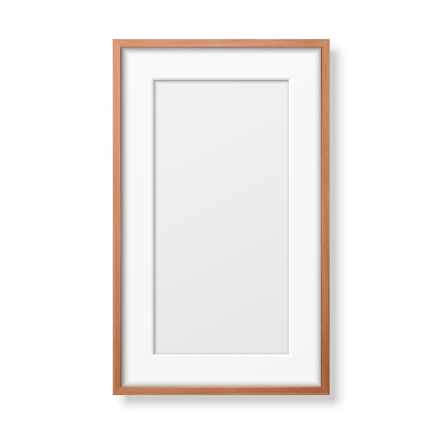 Vector 3d realistic vertical brown wooden simple modern frame icon closeup isolated on white background it can be used for presentations design template for mockup front view