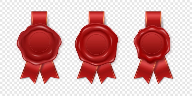 vector 3d realistic vintage red stamp wax seal set isolated sealing wax stamps labels for quality certificate document letter envelop imprint wax insignia tag guarantee secret sign label