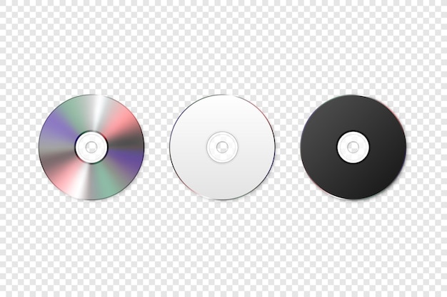 Vector vector 3d realistic white black and multicolor cd dvd closeup isolated cd design template for mockup copy space top view