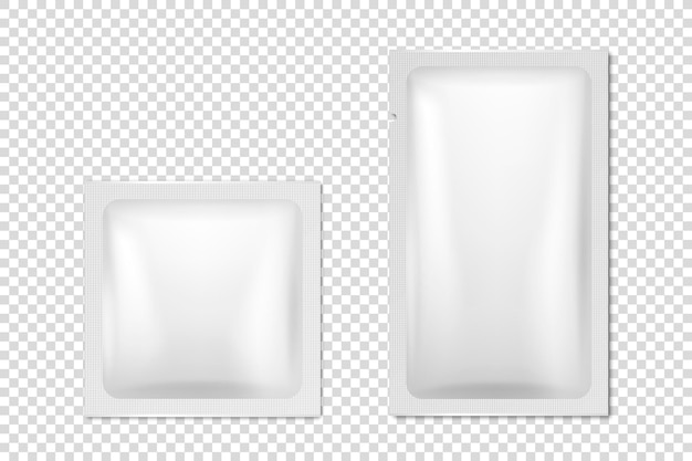 ベクトル3dリアルな白い空白のパッケージアイコンセットクローズアップ分離されたコーヒー茶塩砂糖スパイスウェットワイプラッパーサシェデザインテンプレートのパッキングのモックアップ上面図