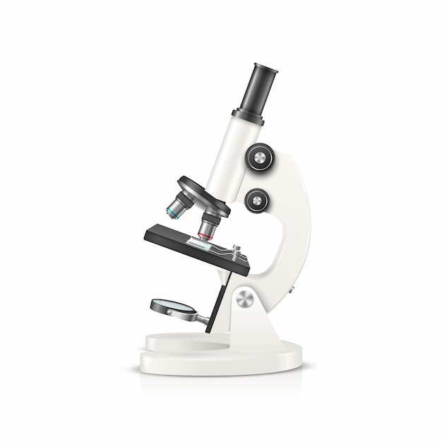 Vector 3d Realistic White Laboratory Microscope Isolated on White Chemistry Biology Tool Science Lab Research Education Infographics Design Template