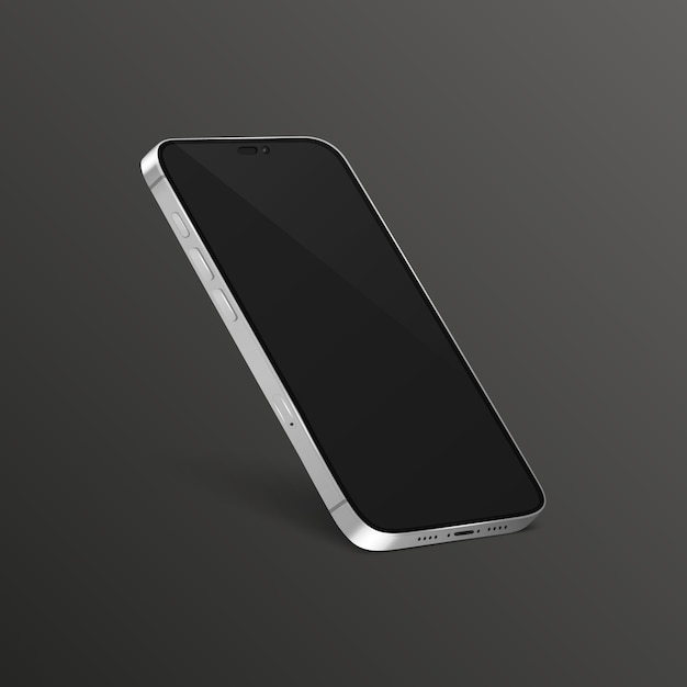 Vector 3d Realistic White Modern Smartphone Design Template with Black Screen