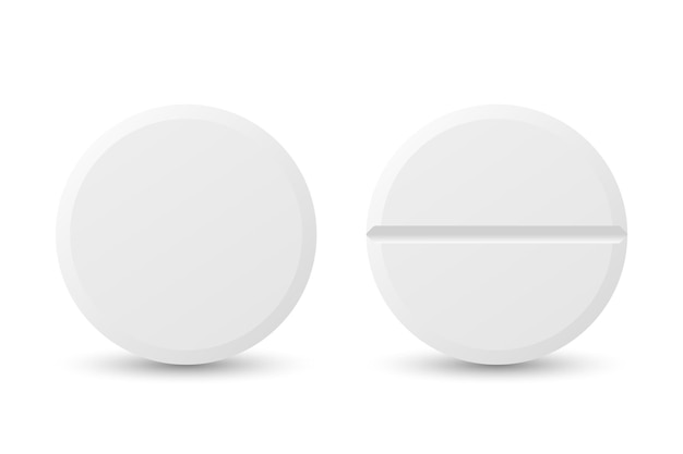 Vector 3d Realistic White Round Pharmaceutical Medical Pill Capsule Tablet Icon Set