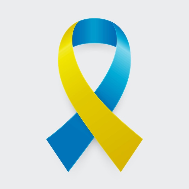 Vector 3d Realistic Yellow and Blue Ribbon Icon Closeup Isolated on White Background