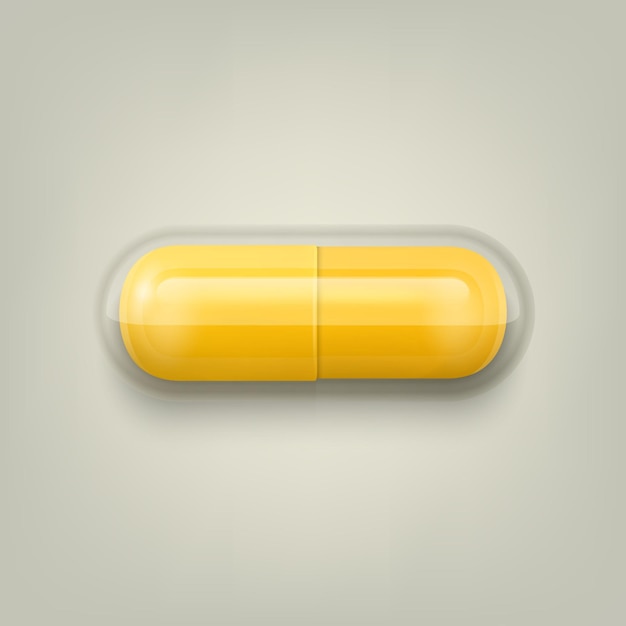 ベクター 3D リアルな黄色と白の薬剤薬剤カプセル